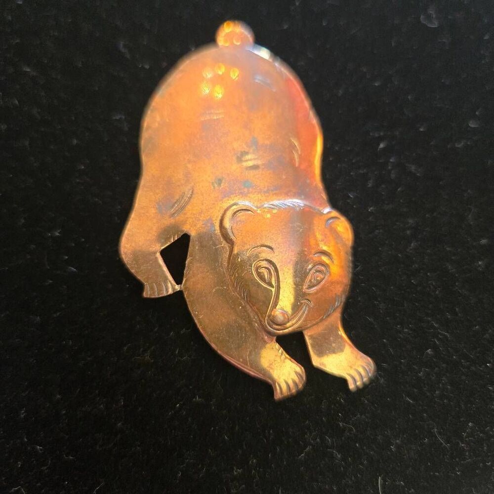 Vintage Copper Bear Brooch Pin